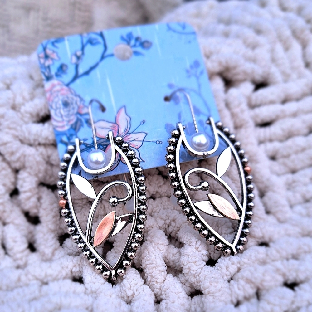 Unique Two-Tone Leaf Earrings